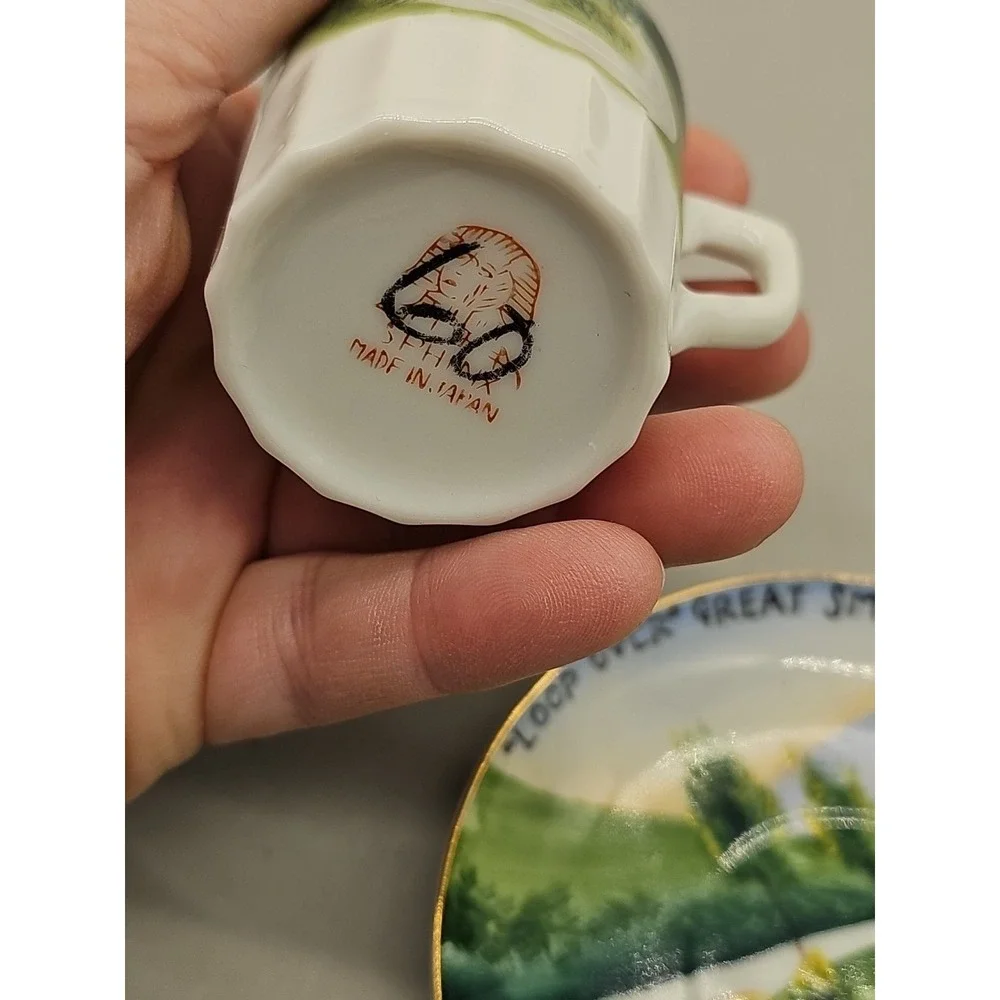 Miniature Mini Tea Cup Saucer Lot Of 3 Souvenir Oklahoma Colorado Smoky Mountain